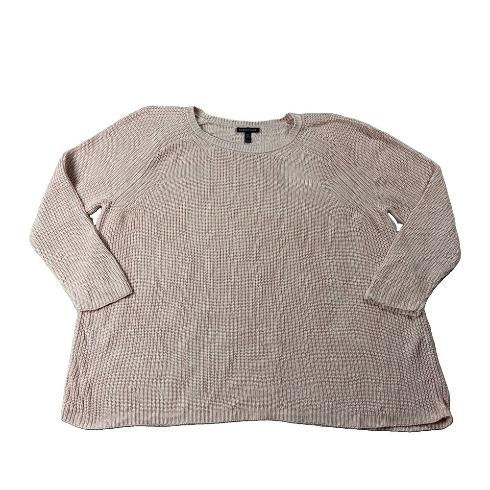 Eileen Fisher Crewneck Long Sleeve Boxy Relaxed Fit Sweater Soft Pink Women's M